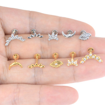 100% 316L неръждаема стомана с вътрешна резба на листа MoonEye Tragus Stud Flower Labret Piercing Forward Helix Moon Face Earring