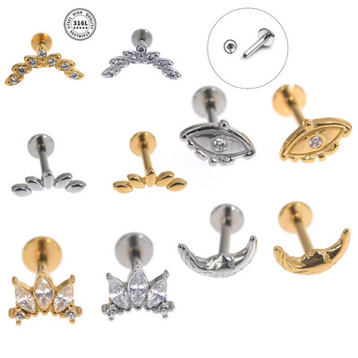 100% 316L rozsdamentes acél belső menetes levél MoonEye Tragus Stud Flower Labret Piercing Forward Helix Moon Face fülbevaló