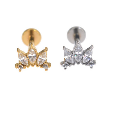 100% oțel inoxidabil 316L, cu filet intern, frunză MoonEye Tragus Stud Flower Labret Piercing Forward Helix Moon Face Cercel