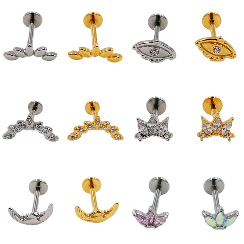 100% oțel inoxidabil 316L, cu filet intern, frunză MoonEye Tragus Stud Flower Labret Piercing Forward Helix Moon Face Cercel