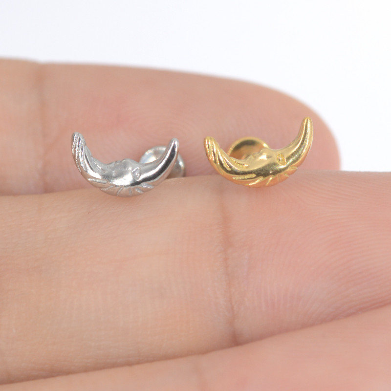 100% oțel inoxidabil 316L, cu filet intern, frunză MoonEye Tragus Stud Flower Labret Piercing Forward Helix Moon Face Cercel