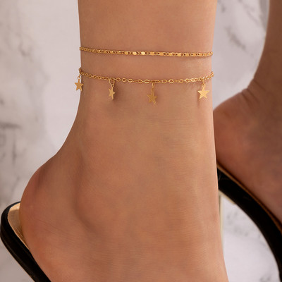 Tocona Bohemian Simple Star Tassel Foot Chain Alloy Регулируеми глезени Бижута за плажно парти 2 бр./компл. за дамски аксесоари