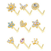 20G Nas Stud în formă de L Inel pentru nas cu zirconiu fluture Inel piercing nas Oțel inoxidabil Floare Nariz Septum Piercing Inel Nez