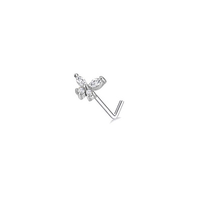20G Nas Stud în formă de L Inel pentru nas cu zirconiu fluture Inel piercing nas Oțel inoxidabil Floare Nariz Septum Piercing Inel Nez