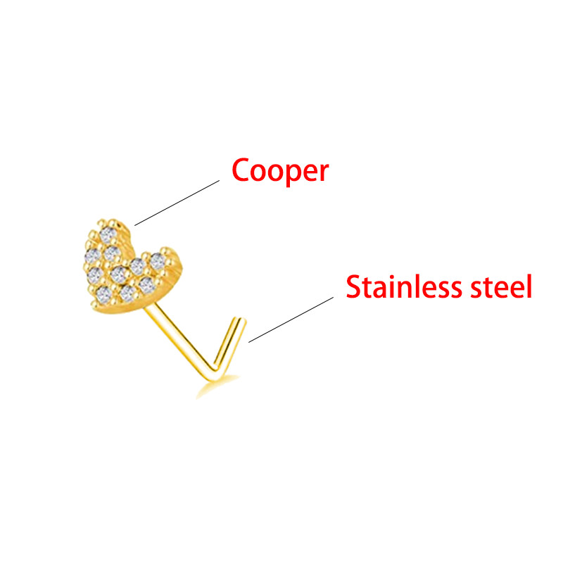 20G Nas Stud în formă de L Inel pentru nas cu zirconiu fluture Inel piercing nas Oțel inoxidabil Floare Nariz Septum Piercing Inel Nez