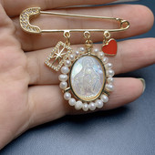 Mados MPO Shell Pearl cirkonio Mergelės Marijos medalio sagės segtukas moterims Prabangios sagės papuošalai