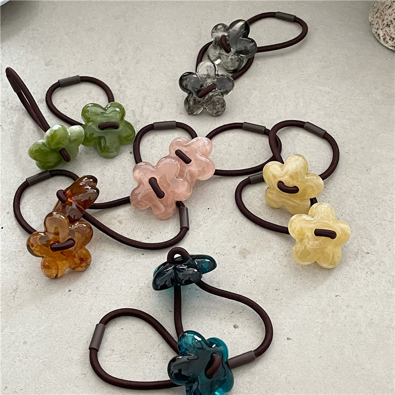 1 buc Benzi de păr din flori acrilice, frânghie de păr, cu mărgele, coadă de cal, benzi elastice pentru păr, accesorii de păr pentru fete