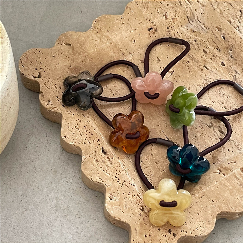 1 buc Benzi de păr din flori acrilice, frânghie de păr, cu mărgele, coadă de cal, benzi elastice pentru păr, accesorii de păr pentru fete