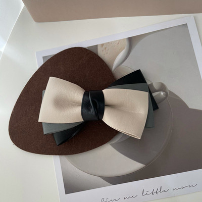 Iarna 2022, la modă, din piele PU, clemă de primăvară, clemă laterală pentru breton, clemă retro, cu trei straturi, culoare contrastantă, ac de păr