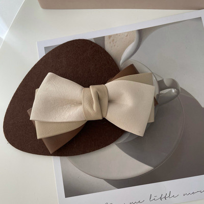 Iarna 2022, la modă, din piele PU, clemă de primăvară, clemă laterală pentru breton, clemă retro, cu trei straturi, culoare contrastantă, ac de păr