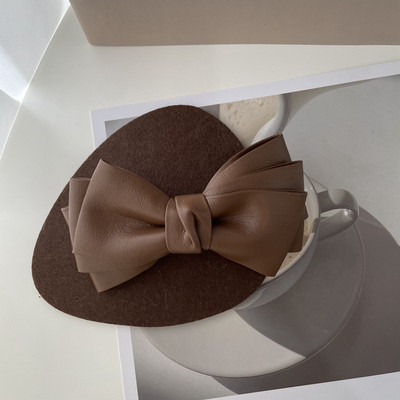 Iarna 2022, la modă, din piele PU, clemă de primăvară, clemă laterală pentru breton, clemă retro, cu trei straturi, culoare contrastantă, ac de păr