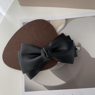 Iarna 2022, la modă, din piele PU, clemă de primăvară, clemă laterală pentru breton, clemă retro, cu trei straturi, culoare contrastantă, ac de păr