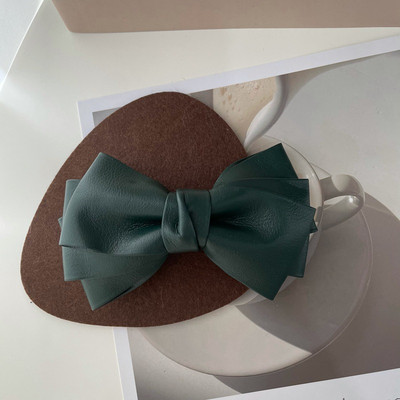 Iarna 2022, la modă, din piele PU, clemă de primăvară, clemă laterală pentru breton, clemă retro, cu trei straturi, culoare contrastantă, ac de păr