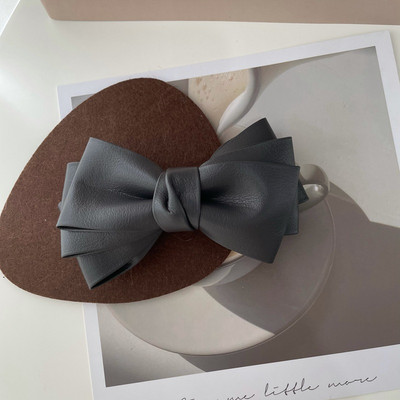 Iarna 2022, la modă, din piele PU, clemă de primăvară, clemă laterală pentru breton, clemă retro, cu trei straturi, culoare contrastantă, ac de păr