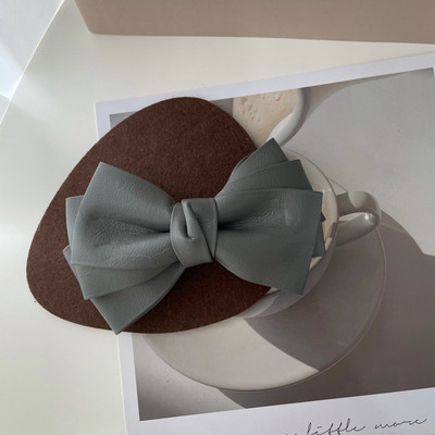 Iarna 2022, la modă, din piele PU, clemă de primăvară, clemă laterală pentru breton, clemă retro, cu trei straturi, culoare contrastantă, ac de păr