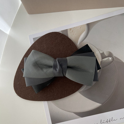 Iarna 2022, la modă, din piele PU, clemă de primăvară, clemă laterală pentru breton, clemă retro, cu trei straturi, culoare contrastantă, ac de păr