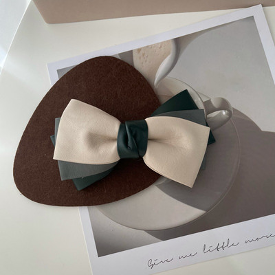 Iarna 2022, la modă, din piele PU, clemă de primăvară, clemă laterală pentru breton, clemă retro, cu trei straturi, culoare contrastantă, ac de păr