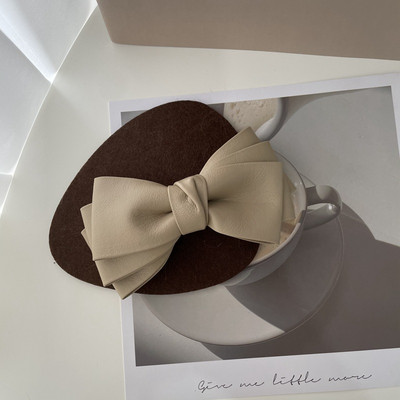 Iarna 2022, la modă, din piele PU, clemă de primăvară, clemă laterală pentru breton, clemă retro, cu trei straturi, culoare contrastantă, ac de păr