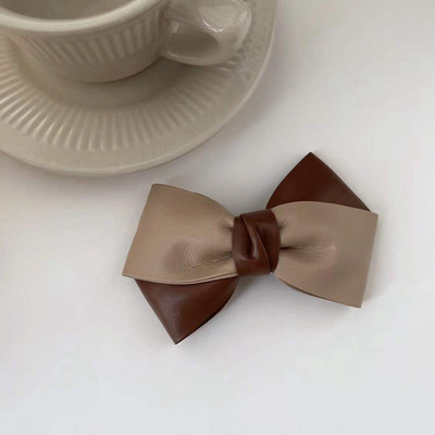 Iarna 2022, la modă, din piele PU, clemă de primăvară, clemă laterală pentru breton, clemă retro, cu trei straturi, culoare contrastantă, ac de păr