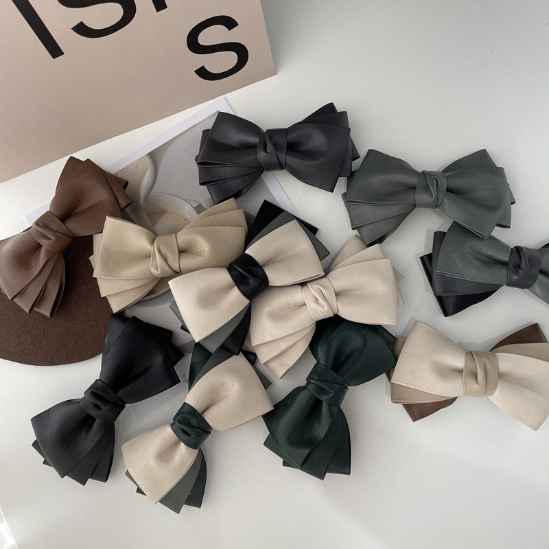 Iarna 2022, la modă, din piele PU, clemă de primăvară, clemă laterală pentru breton, clemă retro, cu trei straturi, culoare contrastantă, ac de păr