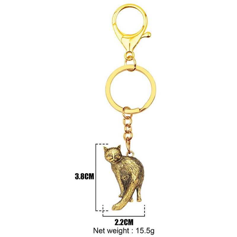 Breloc chei pentru pisică pisică, din aliaj antic, placat cu aur antic, breloc cheie pentru animale de companie, pentru fete, copii, cadou, geantă, decorare pentru mașină