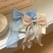 Sifon Organza Fundă albastră Agrafă Fată Temperament Plasă de primăvară Clip Prințesa Accesorii de păr pentru femei Cadou de petrecere