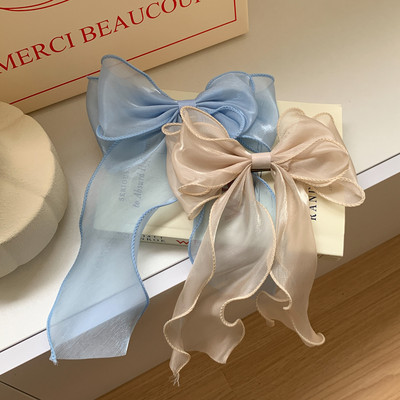 Sifon organza kék masni szalag hajtű lány temperamentum hálós rugós klip Princess hajkiegészítők női parti ajándék