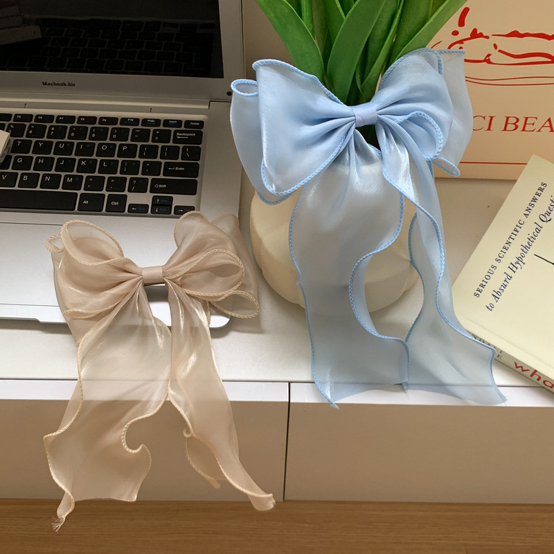 Sifon Organza Fundă albastră Agrafă Fată Temperament Plasă de primăvară Clip Prințesa Accesorii de păr pentru femei Cadou de petrecere