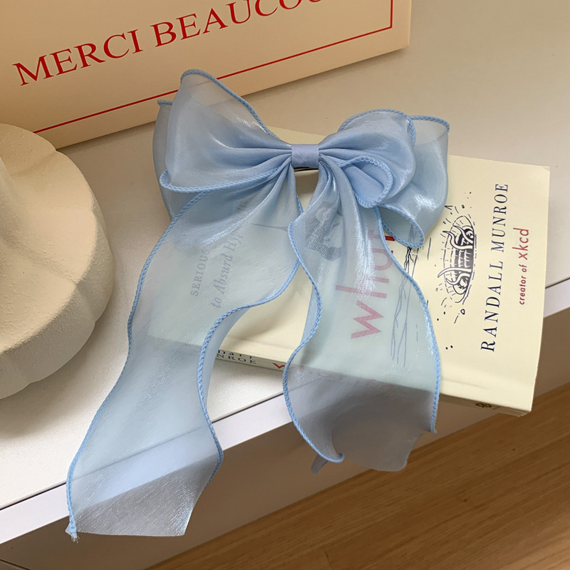 Sifon Organza Fundă albastră Agrafă Fată Temperament Plasă de primăvară Clip Prințesa Accesorii de păr pentru femei Cadou de petrecere