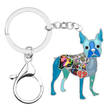 Κράμα σμάλτου Bonsny Rhinestone Crystal Boston Terrier Μπρελόκ για σκύλους Θήκη για μπρελόκ Ζώο κοσμήματα για γυναίκες Γούρια για κορίτσια για κορίτσια