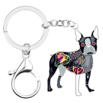 Κράμα σμάλτου Bonsny Rhinestone Crystal Boston Terrier Μπρελόκ για σκύλους Θήκη για μπρελόκ Ζώο κοσμήματα για γυναίκες Γούρια για κορίτσια για κορίτσια