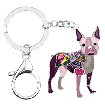 Κράμα σμάλτου Bonsny Rhinestone Crystal Boston Terrier Μπρελόκ για σκύλους Θήκη για μπρελόκ Ζώο κοσμήματα για γυναίκες Γούρια για κορίτσια για κορίτσια