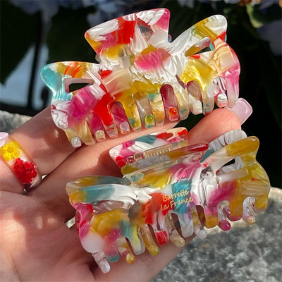 Vintage Candy Color Grab Clip 2022 Nyári Lány Aranyos Haj Karom Közepes méretű Acetát Hajcsat Íves hajtűk Női Haj kiegészítők