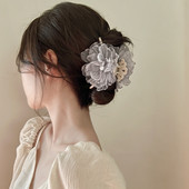 Franceză Retro Burning Edge Mesh Flower Pearl Clip de păr Design high-end Clip Shark Pentru Femei Accesorii pentru păr Gara de păr Accesorii pentru cap