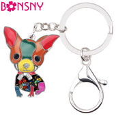 Brelocuri de câine Chihuahua din aliaj emailat Bonsny, bijuterii animale de modă, brelocuri pentru femei, fete, geantă, cadou pentru mașină, decorare