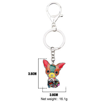 Μπρελόκ από κράμα σμάλτου Bonsny Sitting Chihuahua Dog Keychains Fashion Ζωικά κοσμήματα Μπρελόκ για γυναίκες κορίτσια Τσάντα Δώρο Διακόσμηση αυτοκινήτου