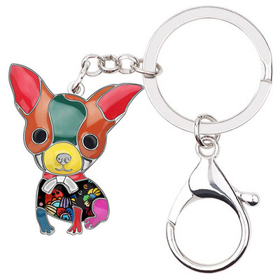Brelocuri de câine Chihuahua din aliaj emailat Bonsny, bijuterii animale de modă, brelocuri pentru femei, fete, geantă, cadou pentru mașină, decorare
