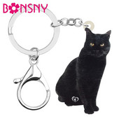 Bonsny Acrilic Negru Bombay Cat Breloc Breloc Breloc Dulci Animal Animal De companie Breloc Bijuterii Pentru Femei Copii Noutate Cadou Accesorii Genți