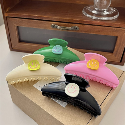 2022 Vară Contrast Culoare Acrilic Smiley Face Gheare Clip Femeie Culoare Luminoasă Gheare Păr Shark Clip Accesorii pentru păr pentru femei