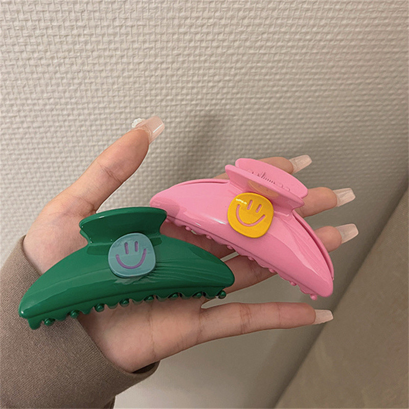 2022 Vară Contrast Culoare Acrilic Smiley Face Gheare Clip Femeie Culoare Luminoasă Gheare Păr Shark Clip Accesorii pentru păr pentru femei