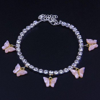 Stonefans Resin Pink Butterfly Anklet for Women Търговия на едро Летни бохемски сладки глезени с кристални кристали Гривна Бижута за крака