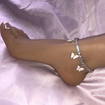 Stonefans Resin Pink Butterfly Anklet for Women Търговия на едро Летни бохемски сладки глезени с кристални кристали Гривна Бижута за крака