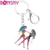 Bonsny Email Star Lucky Zodiac Gemeni Lanț chei Femei Breloc Cadou Poșetă Charms Poșetă cheie mașină Halcyone Bijuterii ieftine în vrac