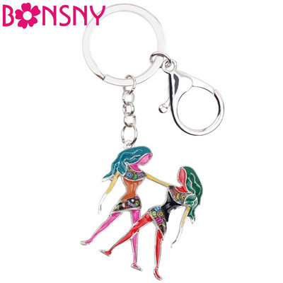 Bonsny Enamel Star Lucky Zodiac Gemini Ключодържател Дамски ключодържатели Подарък Ръчна чанта Charms Портмоне за ключове за кола Halcyone Евтини бижута Маса