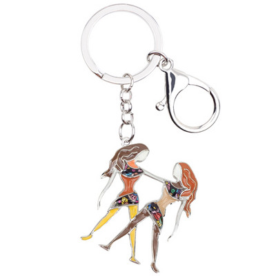 Bonsny Email Star Lucky Zodiac Gemeni Lanț chei Femei Breloc Cadou Poșetă Charms Poșetă cheie mașină Halcyone Bijuterii ieftine în vrac