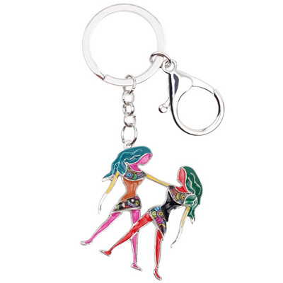 Bonsny Email Star Lucky Zodiac Gemeni Lanț chei Femei Breloc Cadou Poșetă Charms Poșetă cheie mașină Halcyone Bijuterii ieftine în vrac