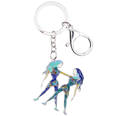 Bonsny Email Star Lucky Zodiac Gemeni Lanț chei Femei Breloc Cadou Poșetă Charms Poșetă cheie mașină Halcyone Bijuterii ieftine în vrac