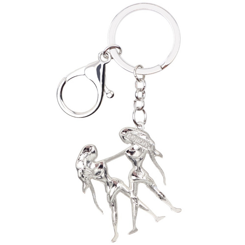 Bonsny Email Star Lucky Zodiac Gemeni Lanț chei Femei Breloc Cadou Poșetă Charms Poșetă cheie mașină Halcyone Bijuterii ieftine în vrac