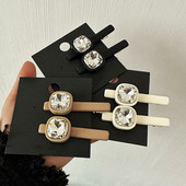1 pereche de agrafă de păr mare pătrată cu strasuri pentru fetiță, agrafă de picior de rață, cafea ușoară, breton simplu, agrafă, accesorii de păr pentru femei