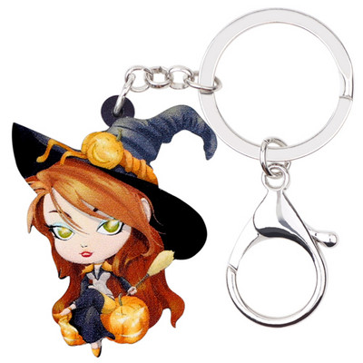 Bonsny acrilic Halloween desene animate magică vrăjitoare breloc breloc inel bijuterii la modă pentru femei fete doamne geanta mașină farmece